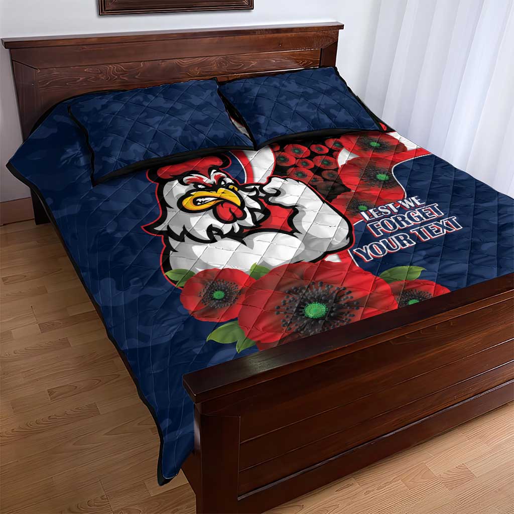 Sydney Roosters ANZAC Personalised Quilt Bed Set Lest We Forget Poppy Camo