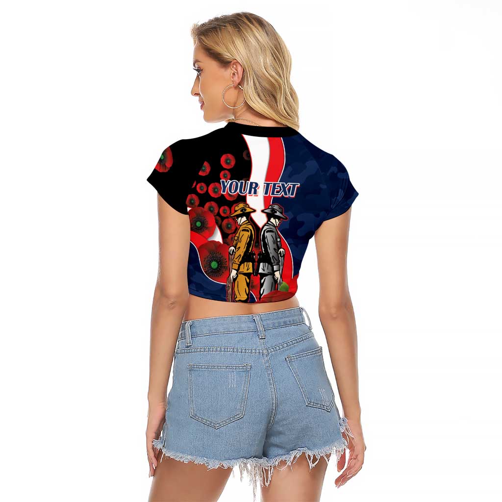 Sydney Roosters ANZAC Personalised Raglan Cropped T Shirt Lest We Forget Poppy Camo