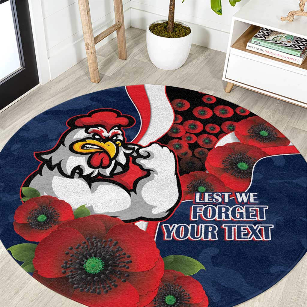 Sydney Roosters ANZAC Personalised Round Carpet Lest We Forget Poppy Camo