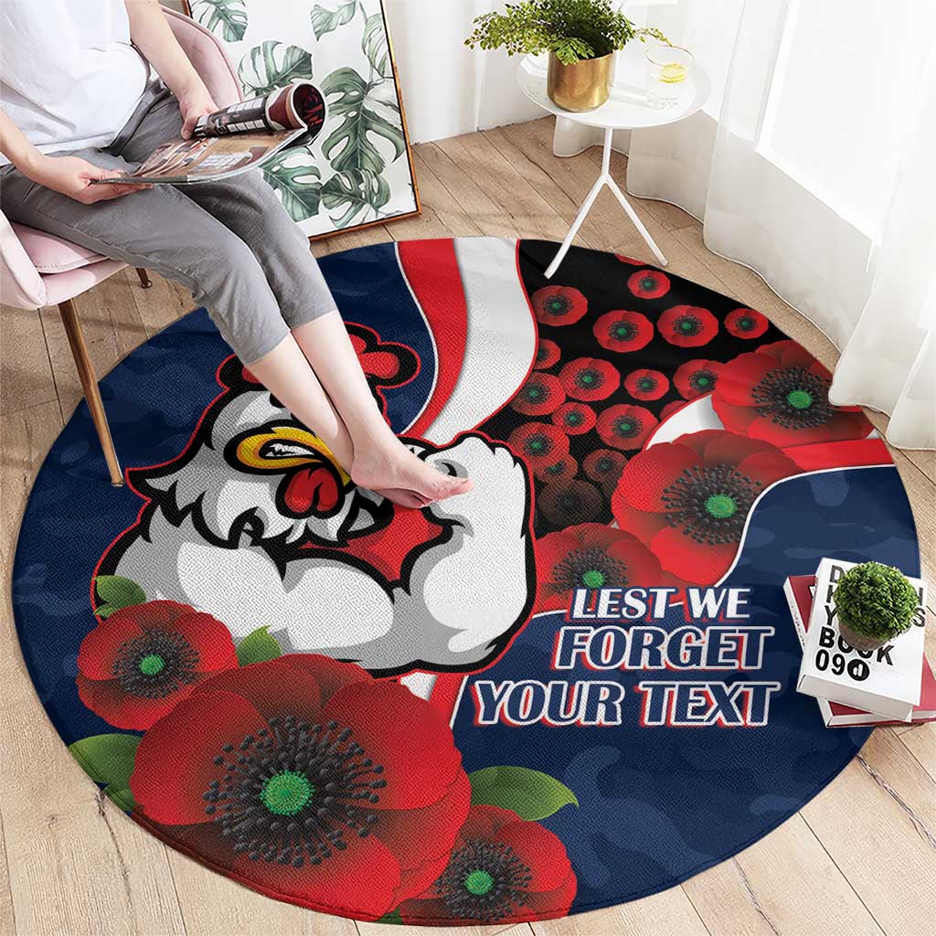 Sydney Roosters ANZAC Personalised Round Carpet Lest We Forget Poppy Camo