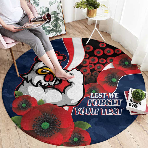 Sydney Roosters ANZAC Personalised Round Carpet Lest We Forget Poppy Camo