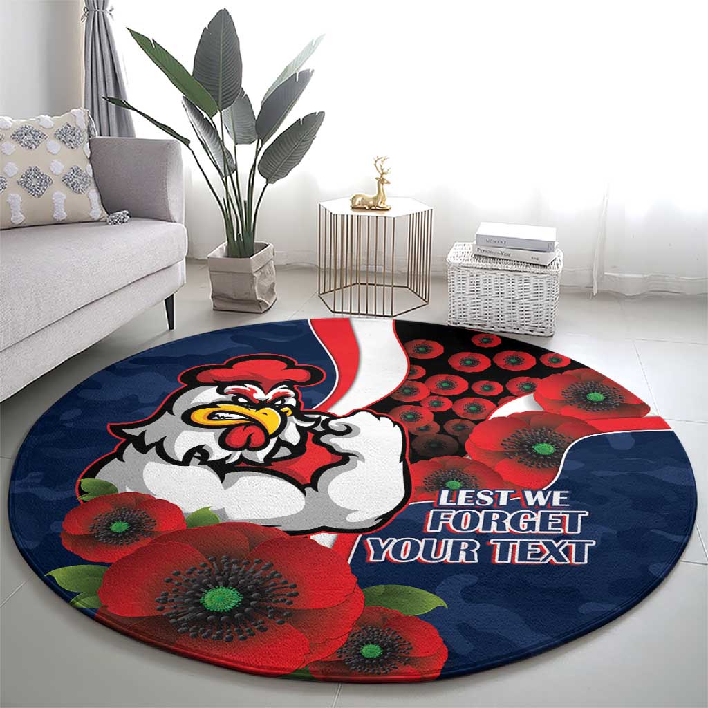 Sydney Roosters ANZAC Personalised Round Carpet Lest We Forget Poppy Camo