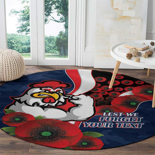 Sydney Roosters ANZAC Personalised Round Carpet Lest We Forget Poppy Camo