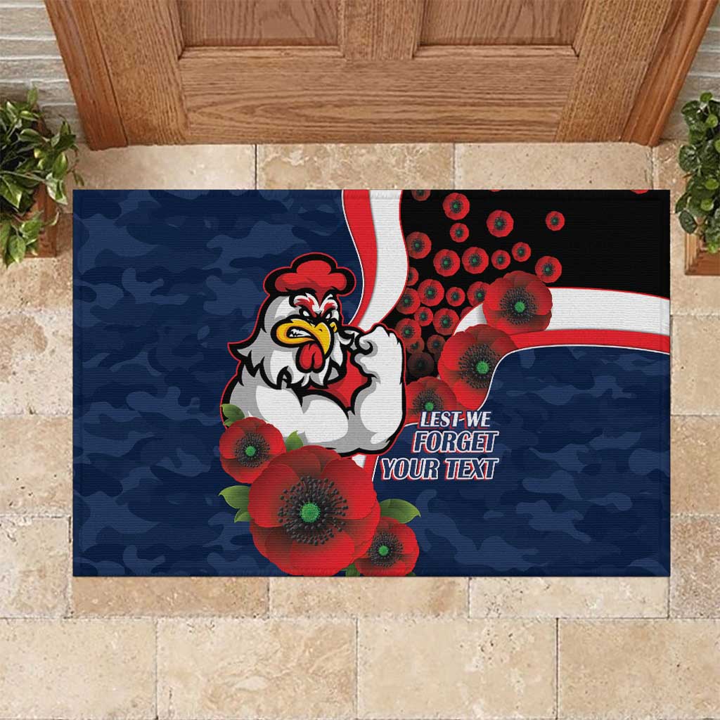 Sydney Roosters ANZAC Personalised Rubber Doormat Lest We Forget Poppy Camo