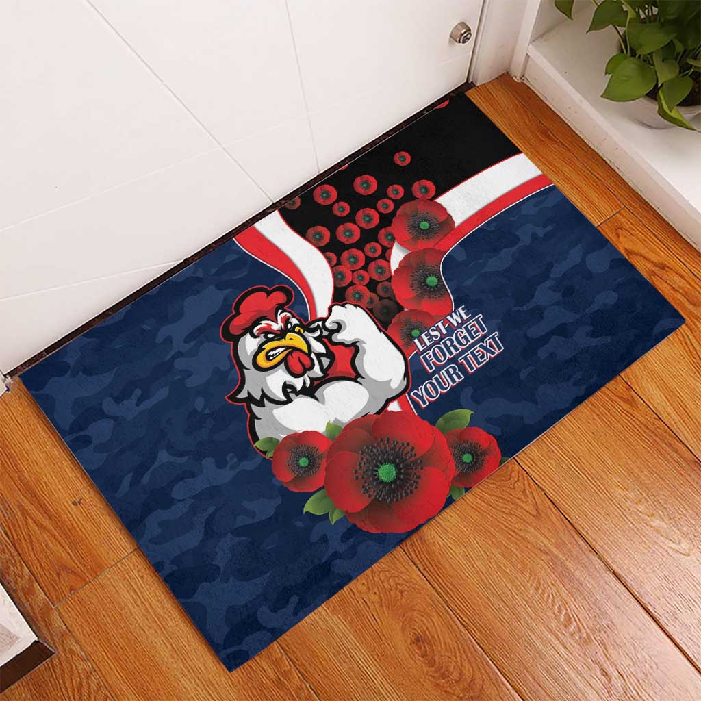 Sydney Roosters ANZAC Personalised Rubber Doormat Lest We Forget Poppy Camo