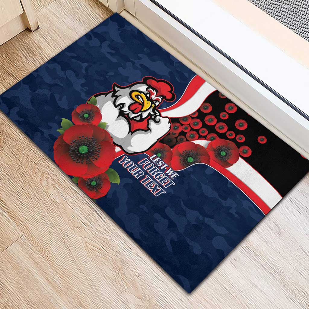 Sydney Roosters ANZAC Personalised Rubber Doormat Lest We Forget Poppy Camo