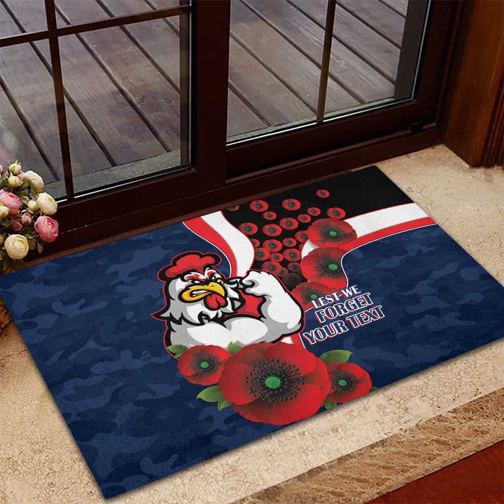 Sydney Roosters ANZAC Personalised Rubber Doormat Lest We Forget Poppy Camo