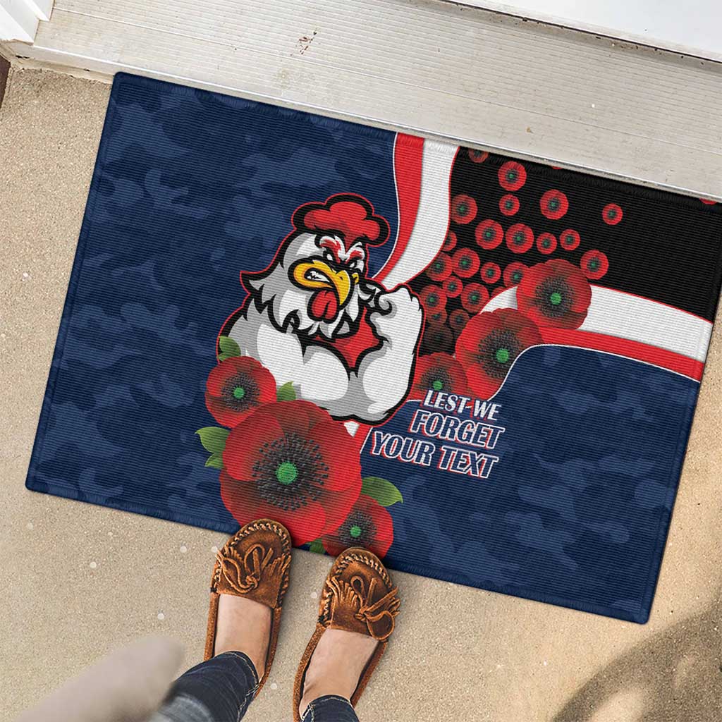 Sydney Roosters ANZAC Personalised Rubber Doormat Lest We Forget Poppy Camo