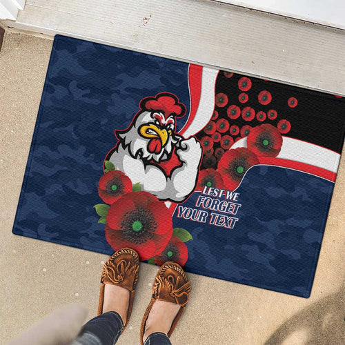 Sydney Roosters ANZAC Personalised Rubber Doormat Lest We Forget Poppy Camo