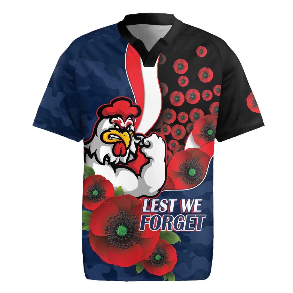 Sydney Roosters ANZAC Personalised Rugby Jersey Lest We Forget Poppy Camo