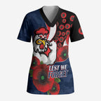 Sydney Roosters ANZAC Personalised Scrub Top Lest We Forget Poppy Camo