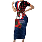 Sydney Roosters ANZAC Personalised Short Sleeve Bodycon Dress Lest We Forget Poppy Camo