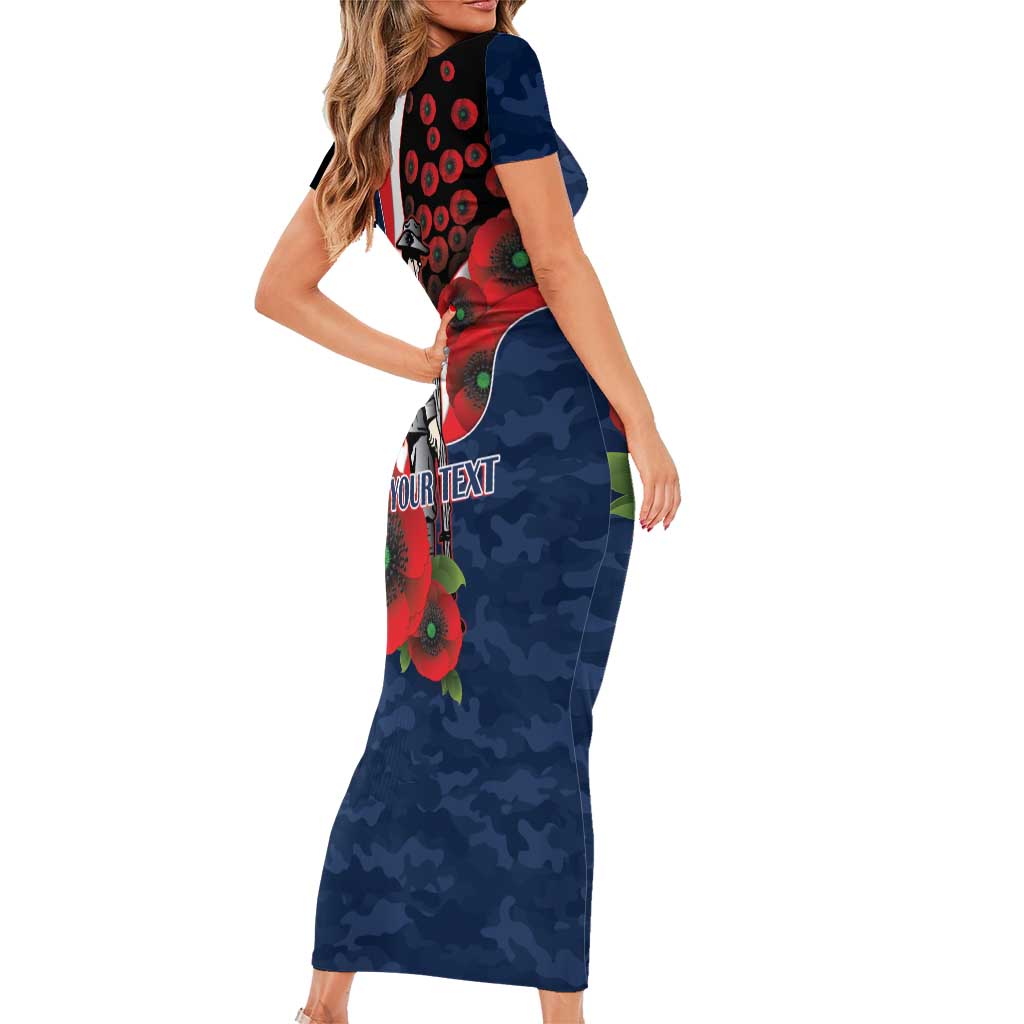 Sydney Roosters ANZAC Personalised Short Sleeve Bodycon Dress Lest We Forget Poppy Camo