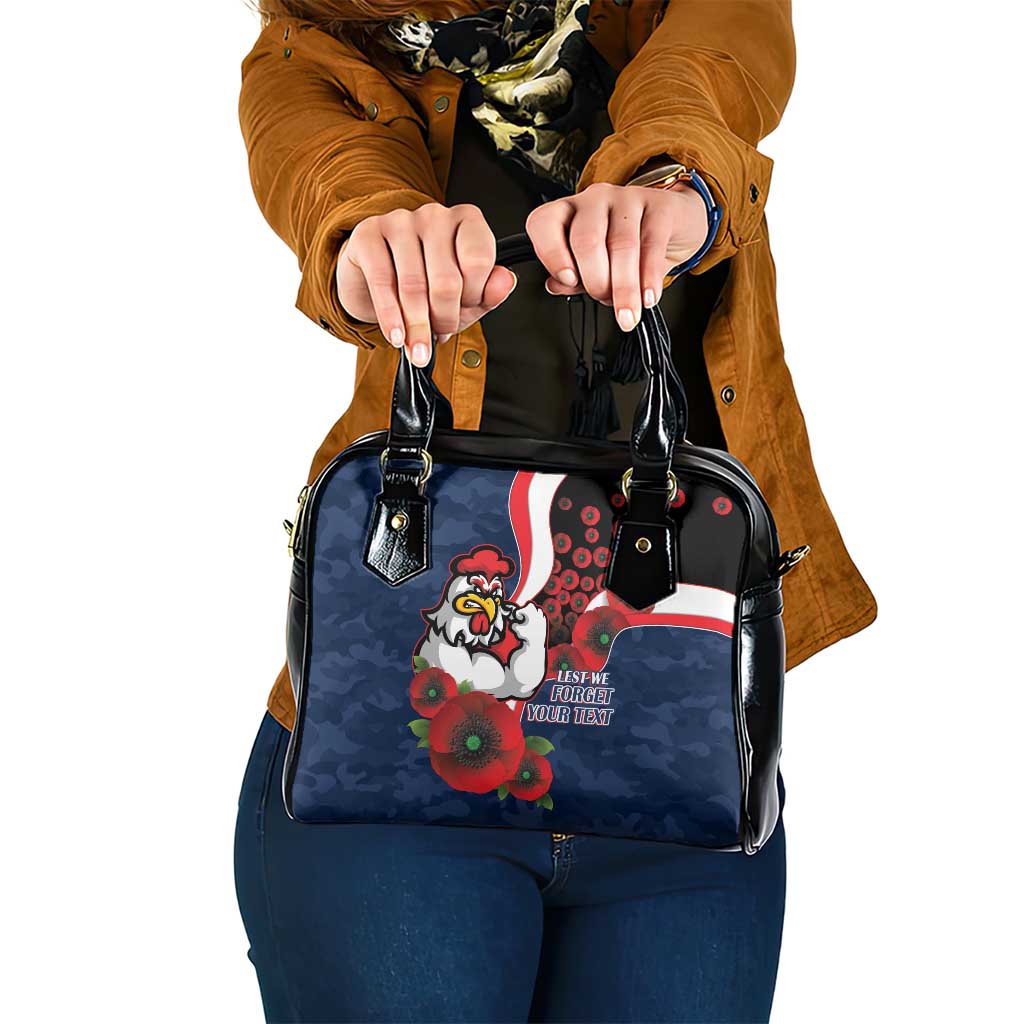 Sydney Roosters ANZAC Personalised Shoulder Handbag Lest We Forget Poppy Camo