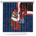 Sydney Roosters ANZAC Personalised Shower Curtain Lest We Forget Poppy Camo