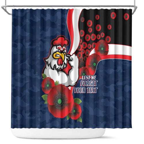 Sydney Roosters ANZAC Personalised Shower Curtain Lest We Forget Poppy Camo