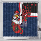 Sydney Roosters ANZAC Personalised Shower Curtain Lest We Forget Poppy Camo