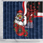 Sydney Roosters ANZAC Personalised Shower Curtain Lest We Forget Poppy Camo