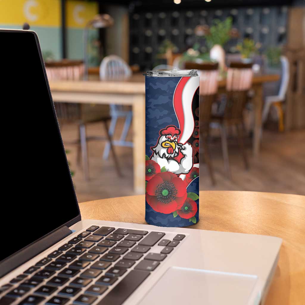 Sydney Roosters ANZAC Personalised Skinny Tumbler Lest We Forget Poppy Camo