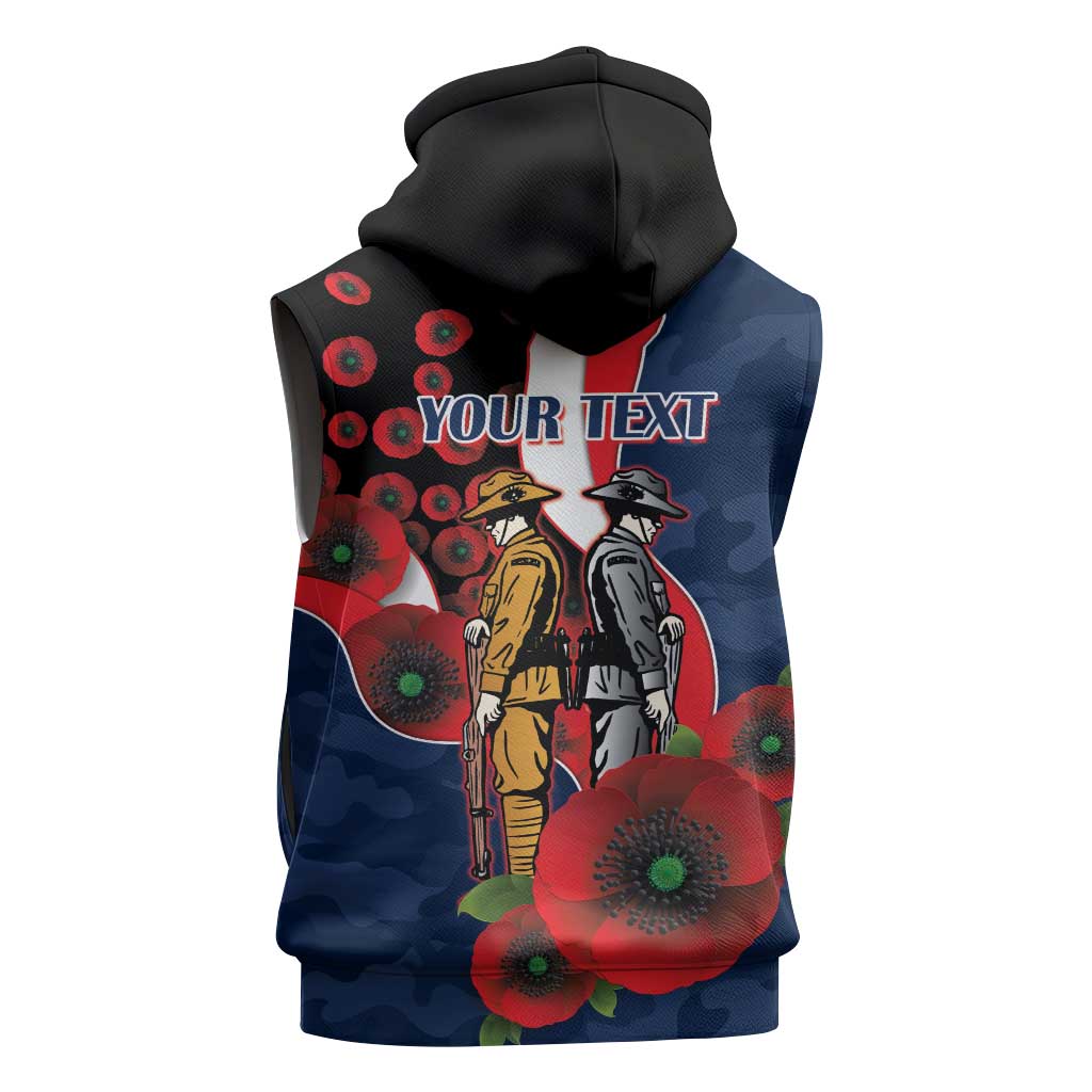 Sydney Roosters ANZAC Personalised Sleeveless Hoodie Lest We Forget Poppy Camo