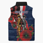 Sydney Roosters ANZAC Personalised Sleeveless Puffer Jacket Lest We Forget Poppy Camo