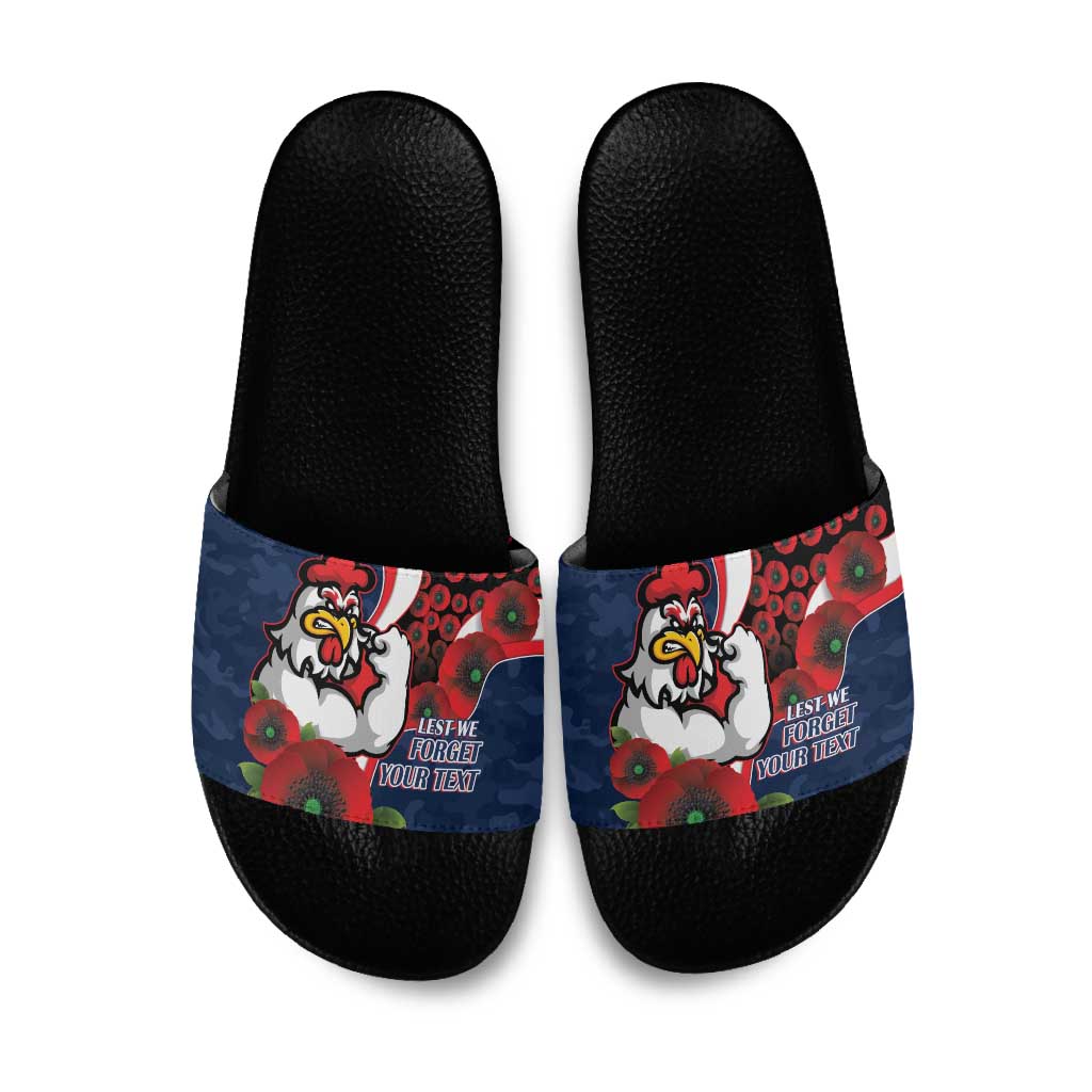 Sydney Roosters ANZAC Personalised Slide Sandals Lest We Forget Poppy Camo