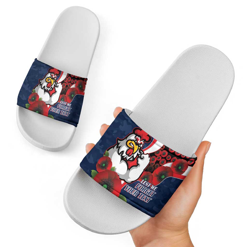 Sydney Roosters ANZAC Personalised Slide Sandals Lest We Forget Poppy Camo