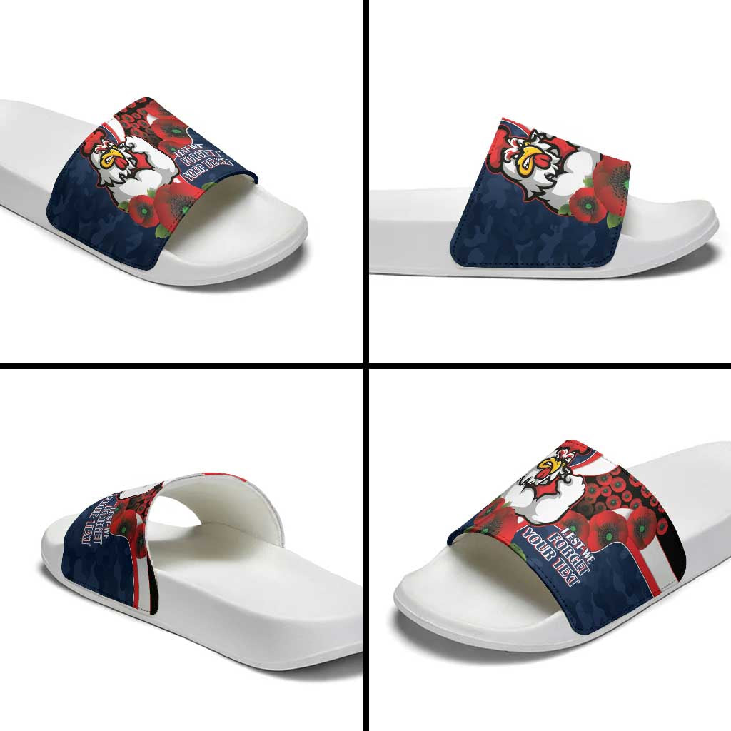 Sydney Roosters ANZAC Personalised Slide Sandals Lest We Forget Poppy Camo
