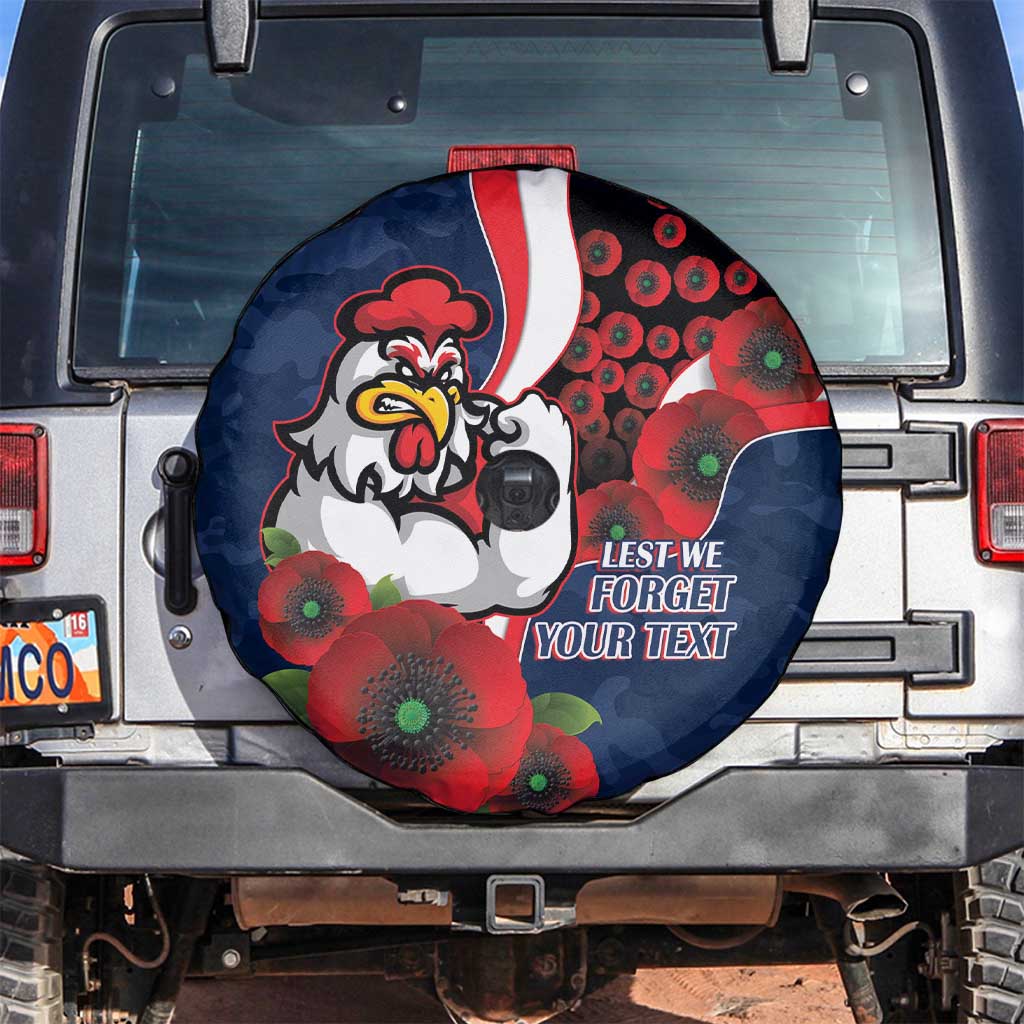 Sydney Roosters ANZAC Personalised Spare Tire Cover Lest We Forget Poppy Camo