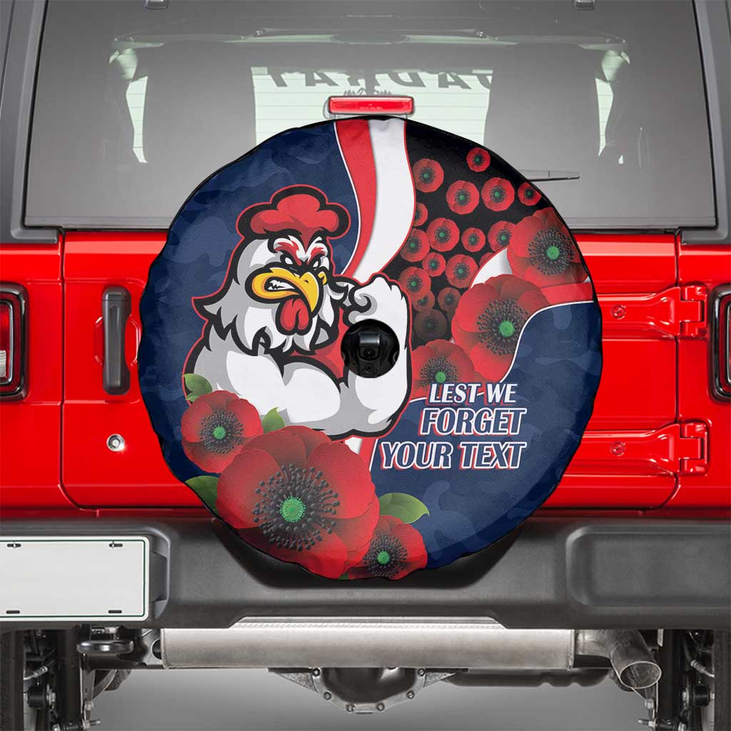 Sydney Roosters ANZAC Personalised Spare Tire Cover Lest We Forget Poppy Camo