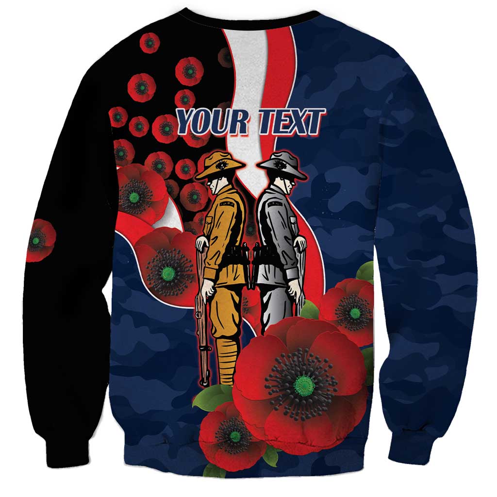Sydney Roosters ANZAC Personalised Sweatshirt Lest We Forget Poppy Camo