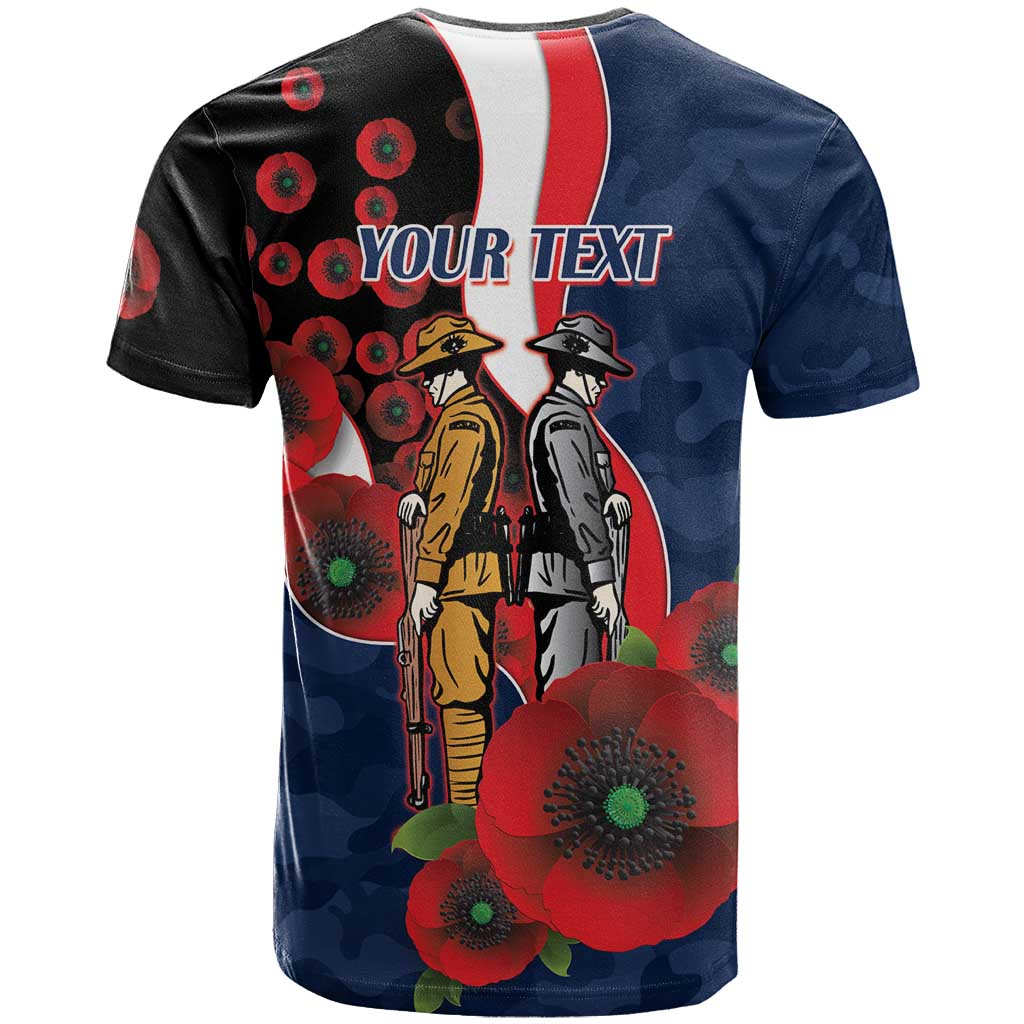 Sydney Roosters ANZAC Personalised T Shirt Lest We Forget Poppy Camo