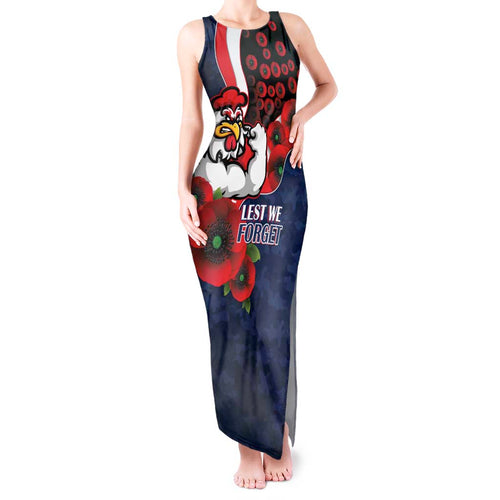 Sydney Roosters ANZAC Personalised Tank Maxi Dress Lest We Forget Poppy Camo
