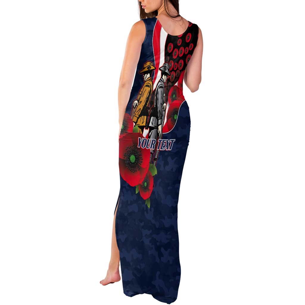 Sydney Roosters ANZAC Personalised Tank Maxi Dress Lest We Forget Poppy Camo