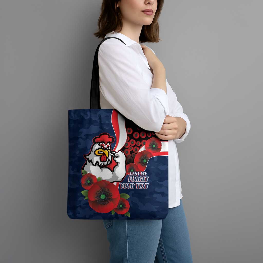 Sydney Roosters ANZAC Personalised Tote Bag Lest We Forget Poppy Camo