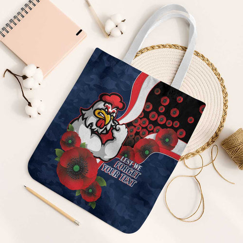 Sydney Roosters ANZAC Personalised Tote Bag Lest We Forget Poppy Camo