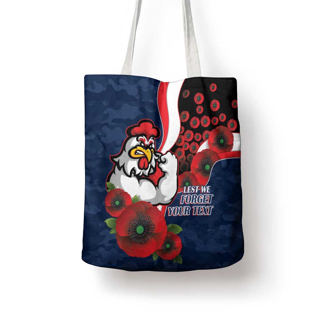 Sydney Roosters ANZAC Personalised Tote Bag Lest We Forget Poppy Camo