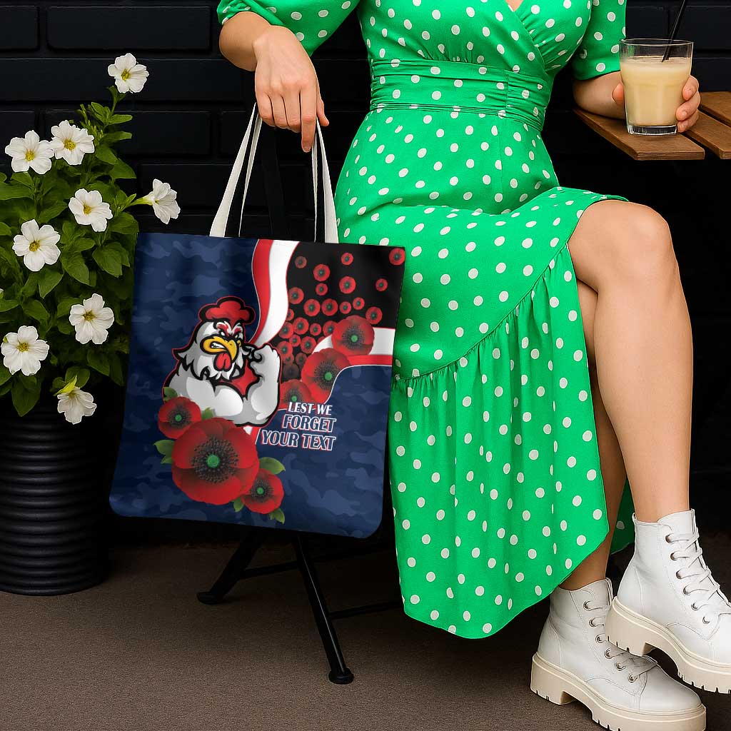 Sydney Roosters ANZAC Personalised Tote Bag Lest We Forget Poppy Camo