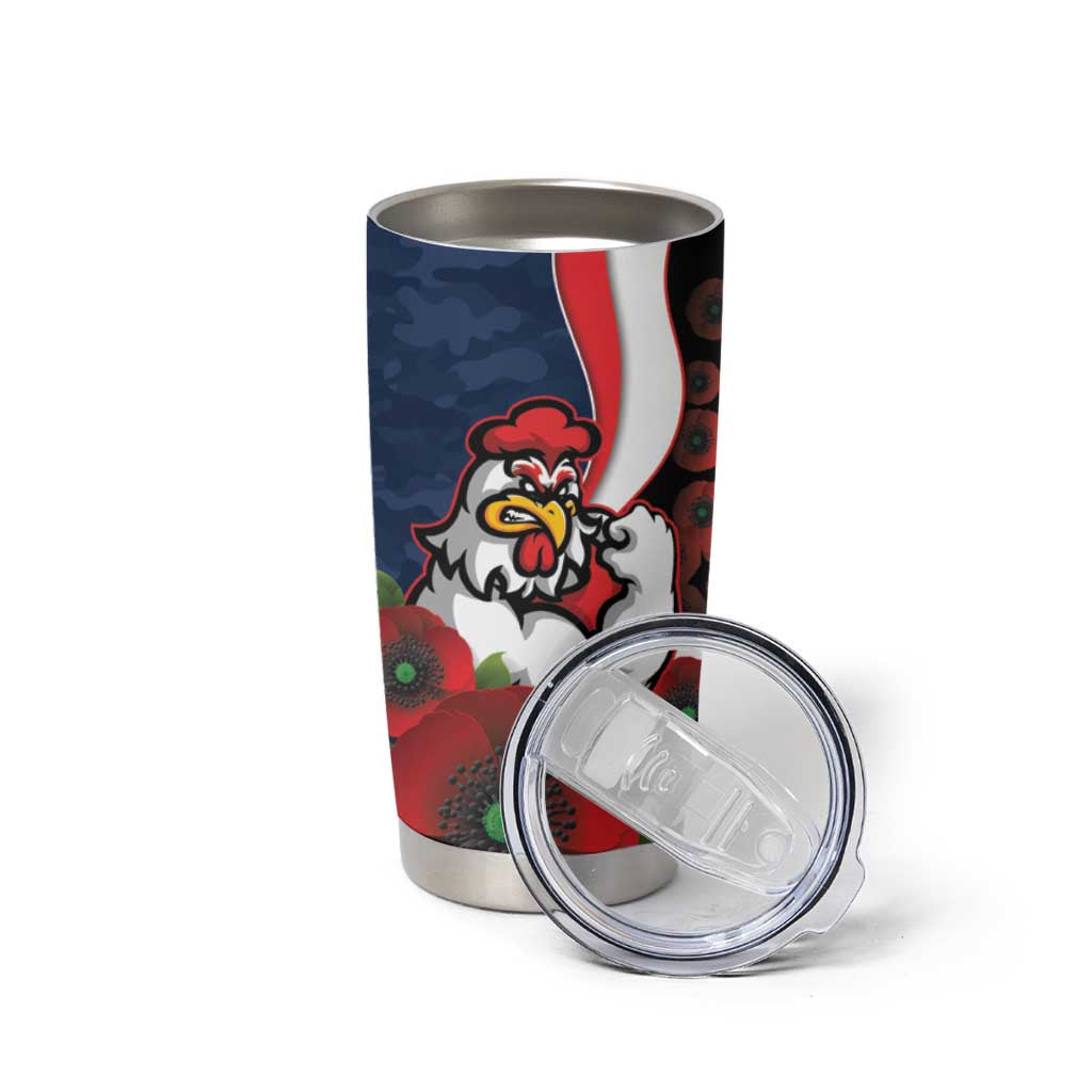 Sydney Roosters ANZAC Personalised Tumbler Cup Lest We Forget Poppy Camo