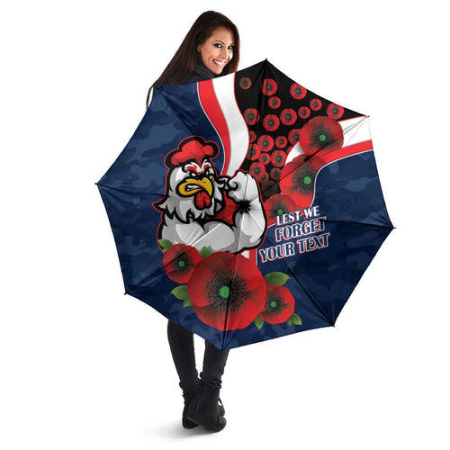 Sydney Roosters ANZAC Personalised Umbrella Lest We Forget Poppy Camo