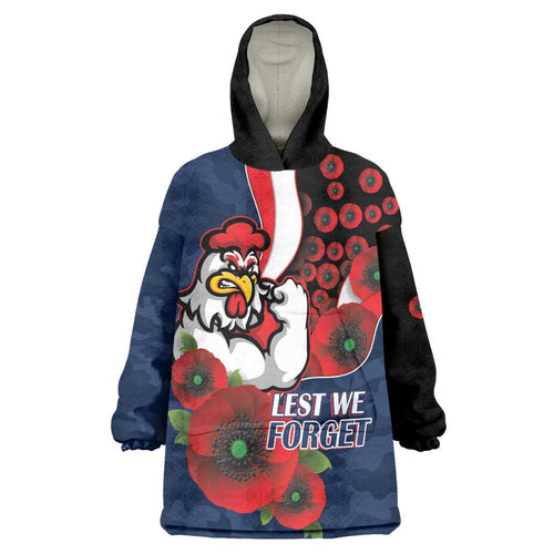 Sydney Roosters ANZAC Personalised Wearable Blanket Hoodie Lest We Forget Poppy Camo