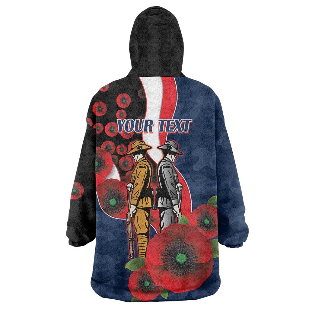 Sydney Roosters ANZAC Personalised Wearable Blanket Hoodie Lest We Forget Poppy Camo