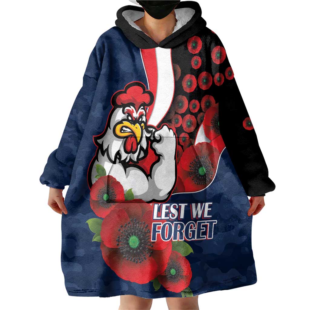 Sydney Roosters ANZAC Personalised Wearable Blanket Hoodie Lest We Forget Poppy Camo