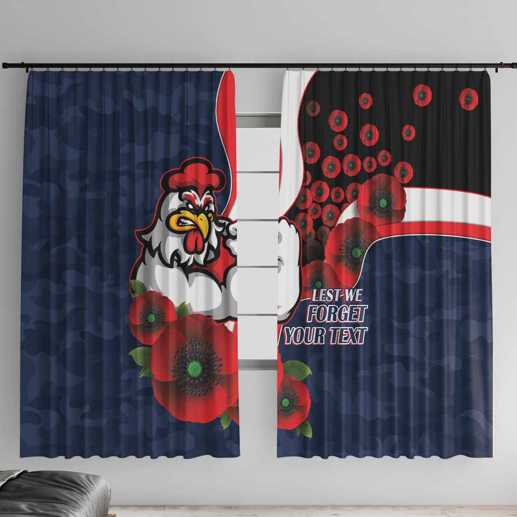 Sydney Roosters ANZAC Personalised Window Curtain Lest We Forget Poppy Camo