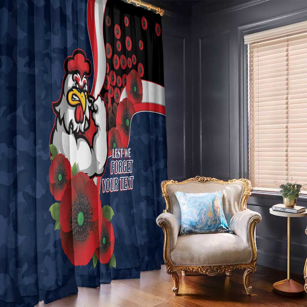 Sydney Roosters ANZAC Personalised Window Curtain Lest We Forget Poppy Camo