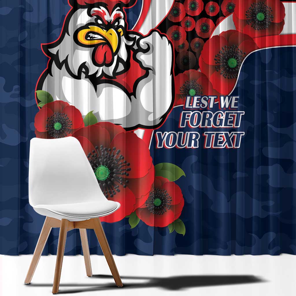 Sydney Roosters ANZAC Personalised Window Curtain Lest We Forget Poppy Camo