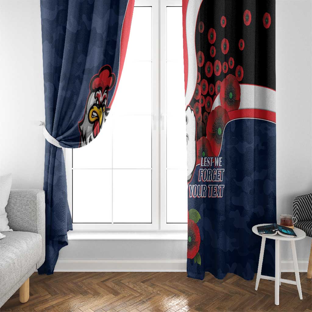 Sydney Roosters ANZAC Personalised Window Curtain Lest We Forget Poppy Camo