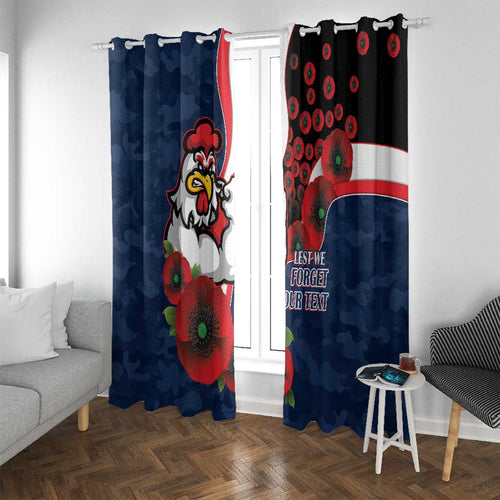 Sydney Roosters ANZAC Personalised Window Curtain Lest We Forget Poppy Camo