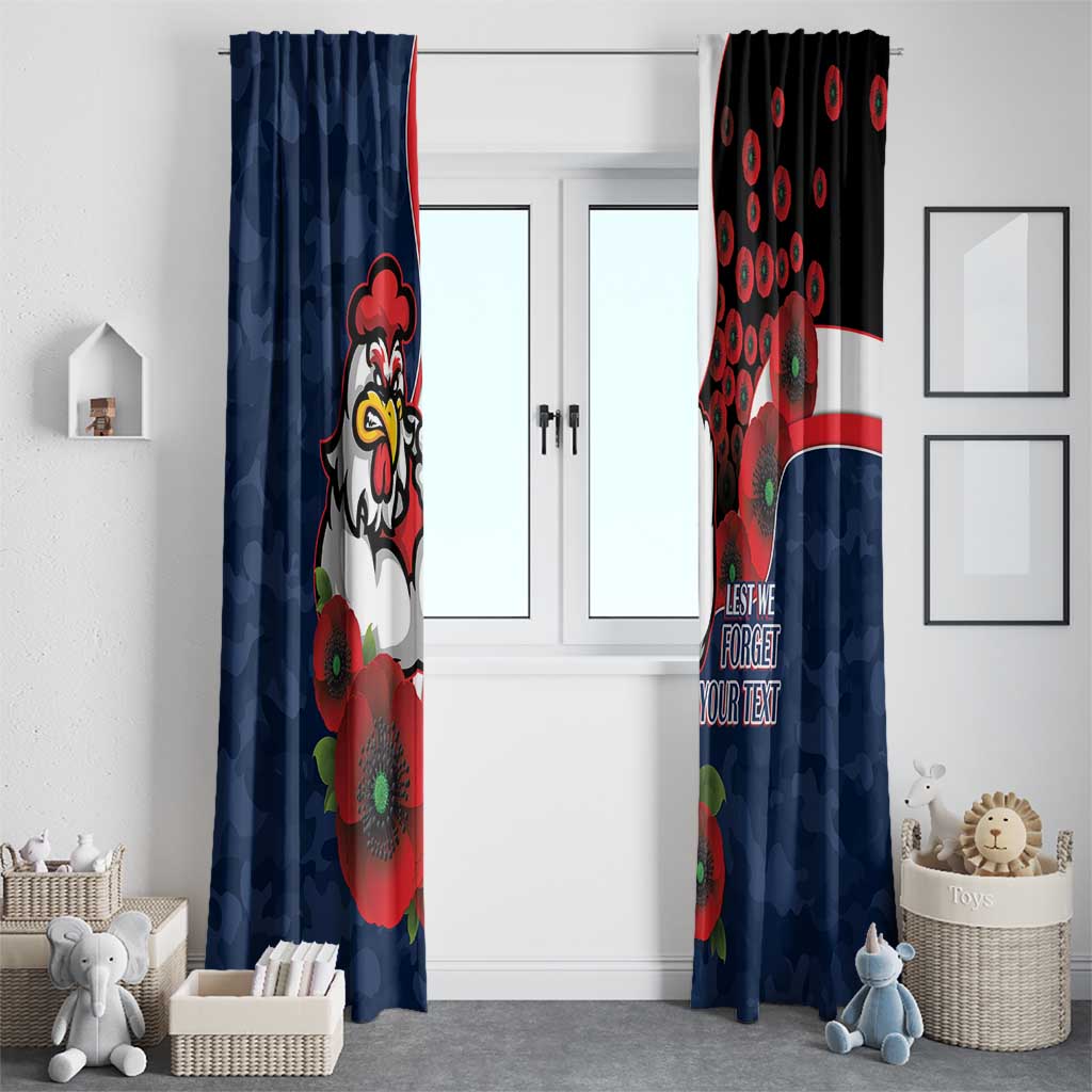 Sydney Roosters ANZAC Personalised Window Curtain Lest We Forget Poppy Camo