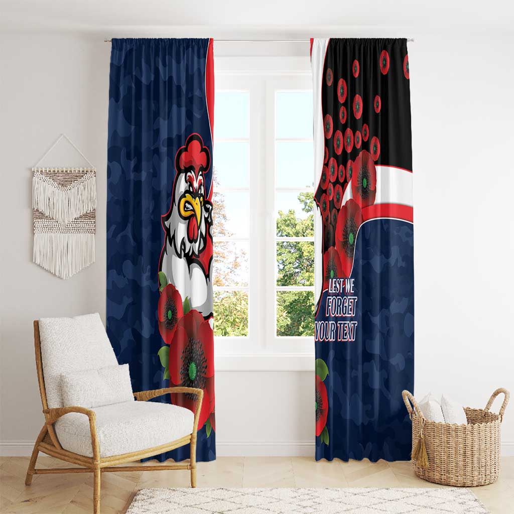 Sydney Roosters ANZAC Personalised Window Curtain Lest We Forget Poppy Camo